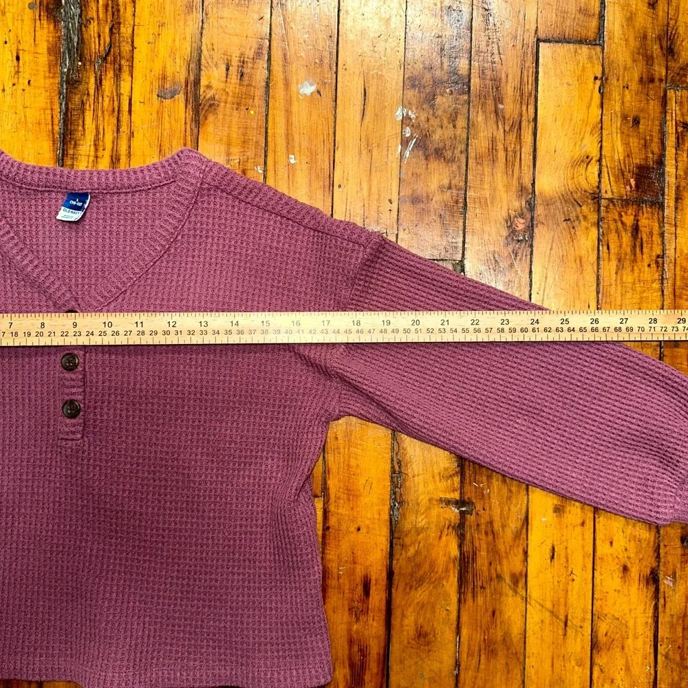 Old Navy Thermal Henley Top Girls Large Mauve Pink Waffle Knit V Neck Casual